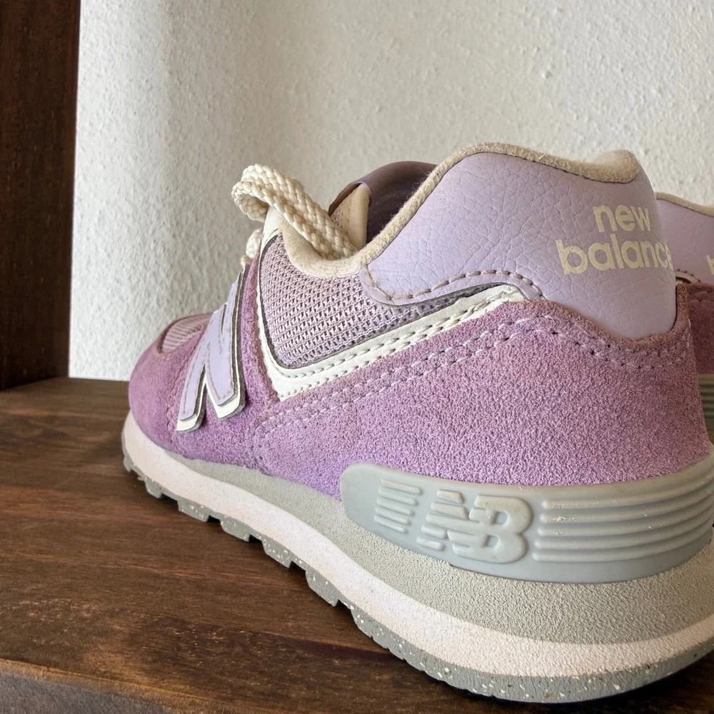 New Balance 574 Kids Lilac Glow Suede Sneakers PC574ESL Size 13